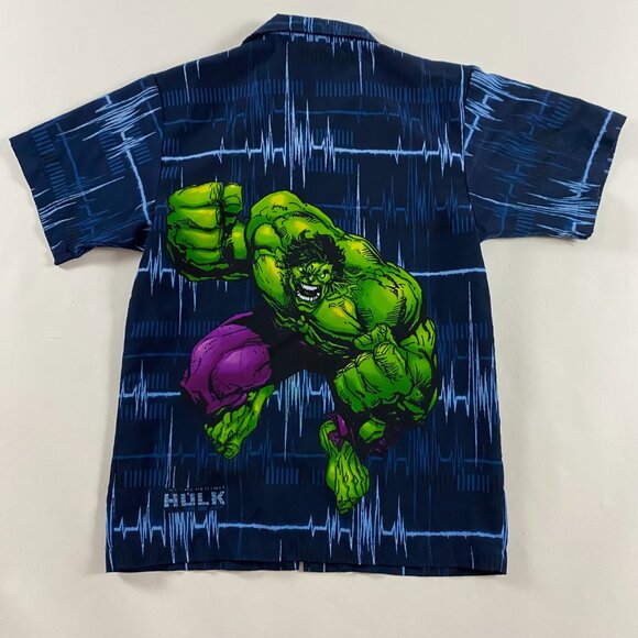 Vintage Incredible Hulk Shirt Boy's XL Mens Small All Over Print Button Up - Picture 2 of 10